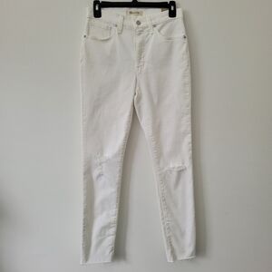 Madewell 9" High-Rise Skinny Crop Jeans in Pure White  Knee-Rip Edition Size 27